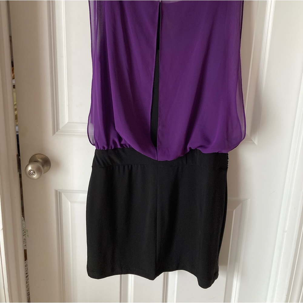 Purple and Black Sleeveless Classy Dress With Sequin around Waist